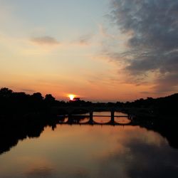 Scenic view of river against sky at sunset