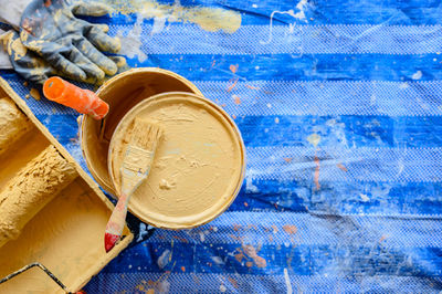 High angle view of food on table