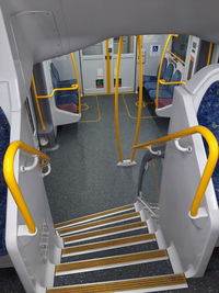 High angle view of empty seats in train