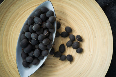 High angle view of fruits in bowl on table