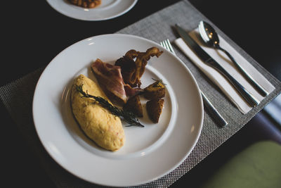 High angle view of meal served in plate