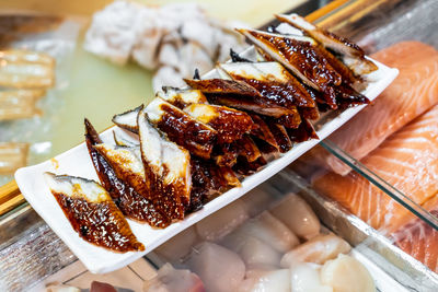 High angle view of food on table