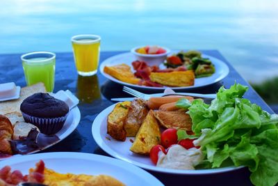 Close-up of breakfast served on table