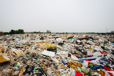 View of garbage on floor against sky