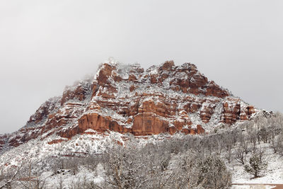 View of snow covered rock against sky