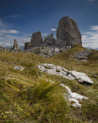 Rock formations on landscape against sky