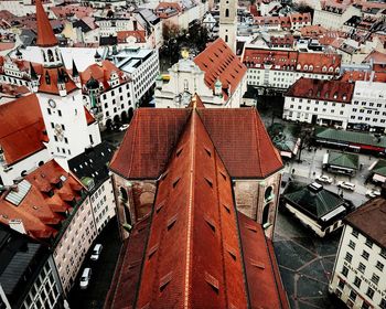 High angle view of buildings in city