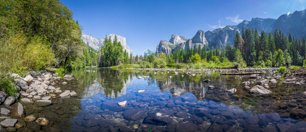 Scenic view of lake against blue sky