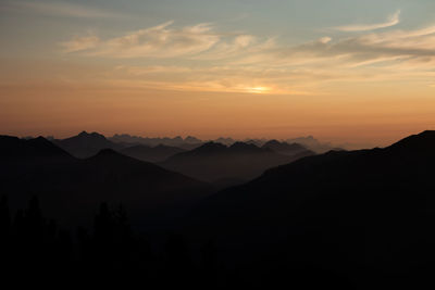 Scenic view of silhouette mountains against sky during sunset