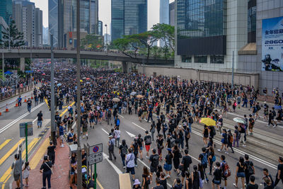 High angle view of crowd on city street