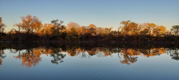 Reflection of trees in lake against sky during autumn