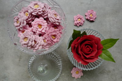 High angle view of rose bouquet