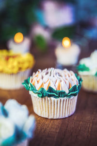 Close-up of cupcakes on table