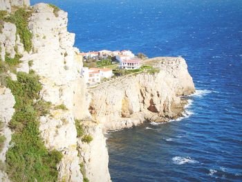 High angle view of cliff by sea