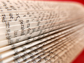 Close-up of folded pages in book