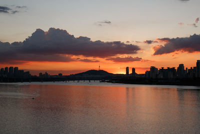 Silhouette buildings against sky during sunset