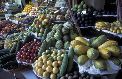 High angle view of various fruits for sale