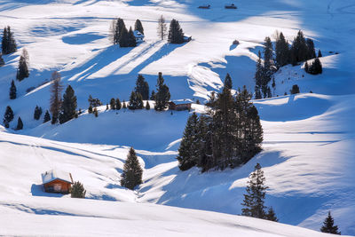 Snow covered landscape against mountain