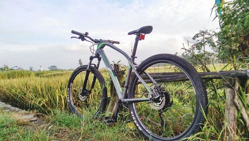 Bicycle parked on field