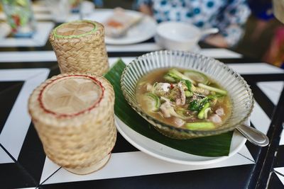 Close-up of food in plate on table