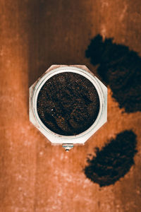 High angle view of coffee on table