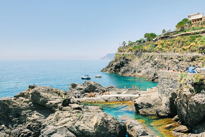 Scenic view of sea against clear sky