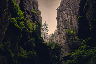 Low angle view of rock formation against sky