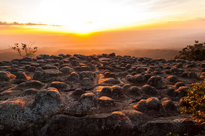 Silhouette of sunset  at named lan hin poom at phu hin rong kla , phitsanulok province, thailand