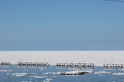 View of snow sea against clear sky