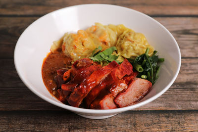 High angle view of meal served in plate on table