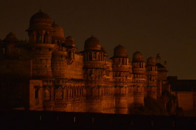 Low angle view of temple at night