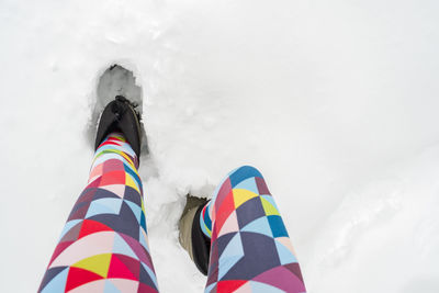 Low angle view of american flag on snow