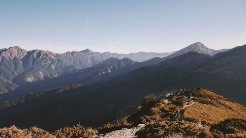 Scenic view of mountains against clear sky