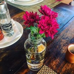 Close-up high angle view of flowers on table