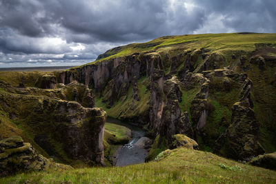 Scenic view of land against sky