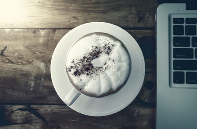 High angle view of breakfast on table