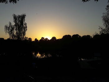 Silhouette trees against sky during sunset