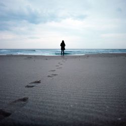 Silhouette of man standing on beach