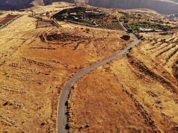 High angle view of road amidst field