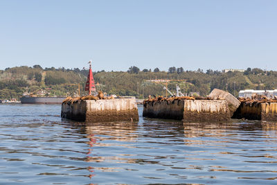 Scenic view of lake against clear sky