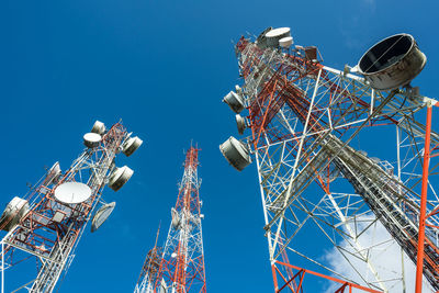 Low angle view of ferris wheel against clear blue sky