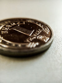 Close-up of clock on table