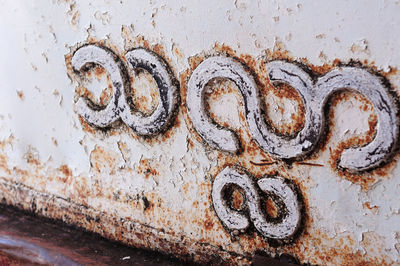 Close-up of text on metal wall