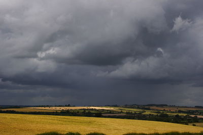 Scenic view of field against cloudy sky