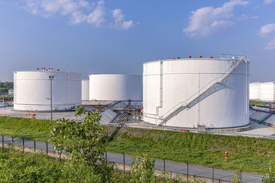 High angle view of buildings against sky