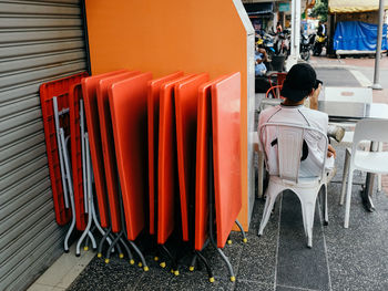 High angle view of empty seats