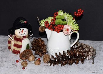 Close-up of christmas decorations on table