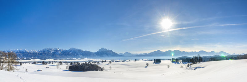 Panoramic landscape at winter in bavaria, germany