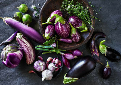 High angle view of vegetables on table