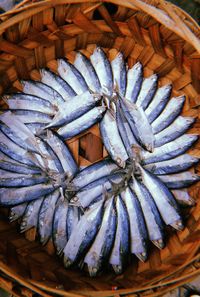 High angle view of fish for sale in market